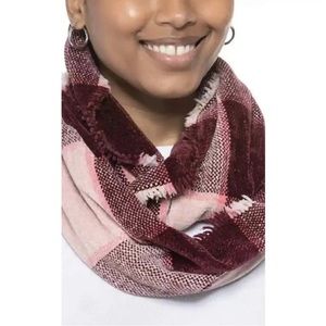 Charter club Red/Pink plaid infinity scarf chenille NWT